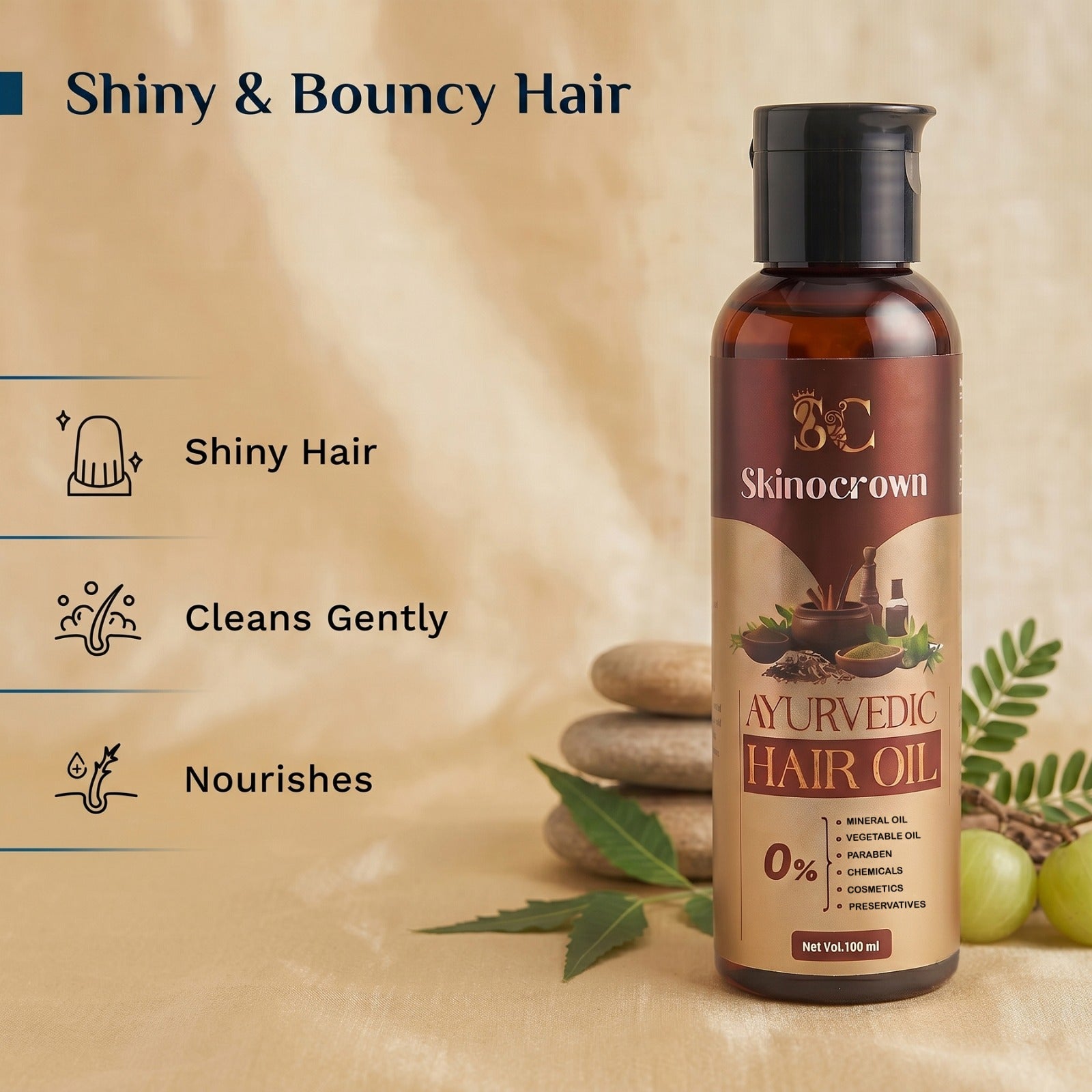 Skinocrown Ayurvedic Hair Oil for Hair Growth & Hair Fall Control | 100ml
