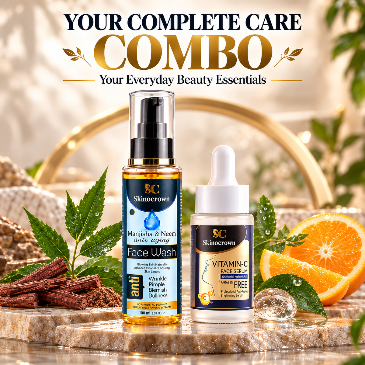 Skinocrown Face Wash & Vitamin C Face Serum Combo for Daily Skincare