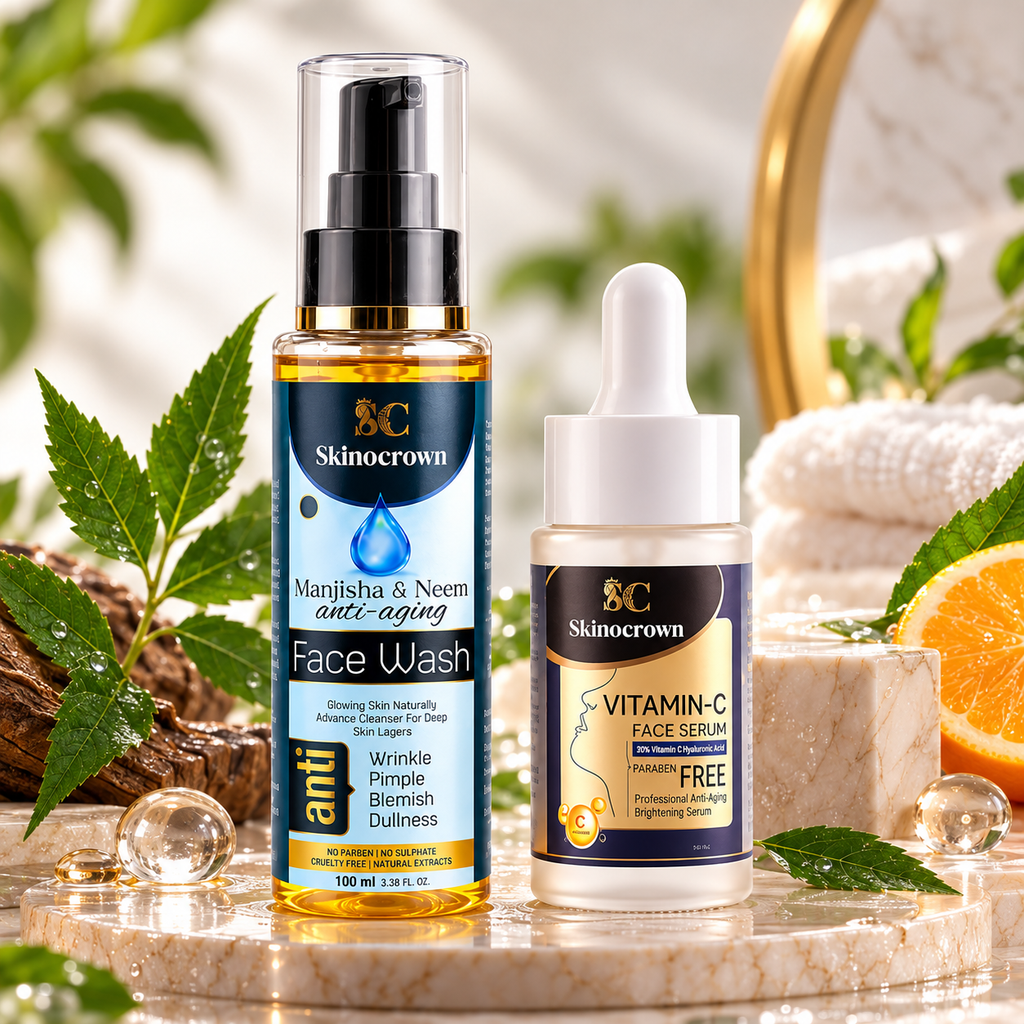 Skinocrown Face Wash & Vitamin C Face Serum Combo for Daily Skincare