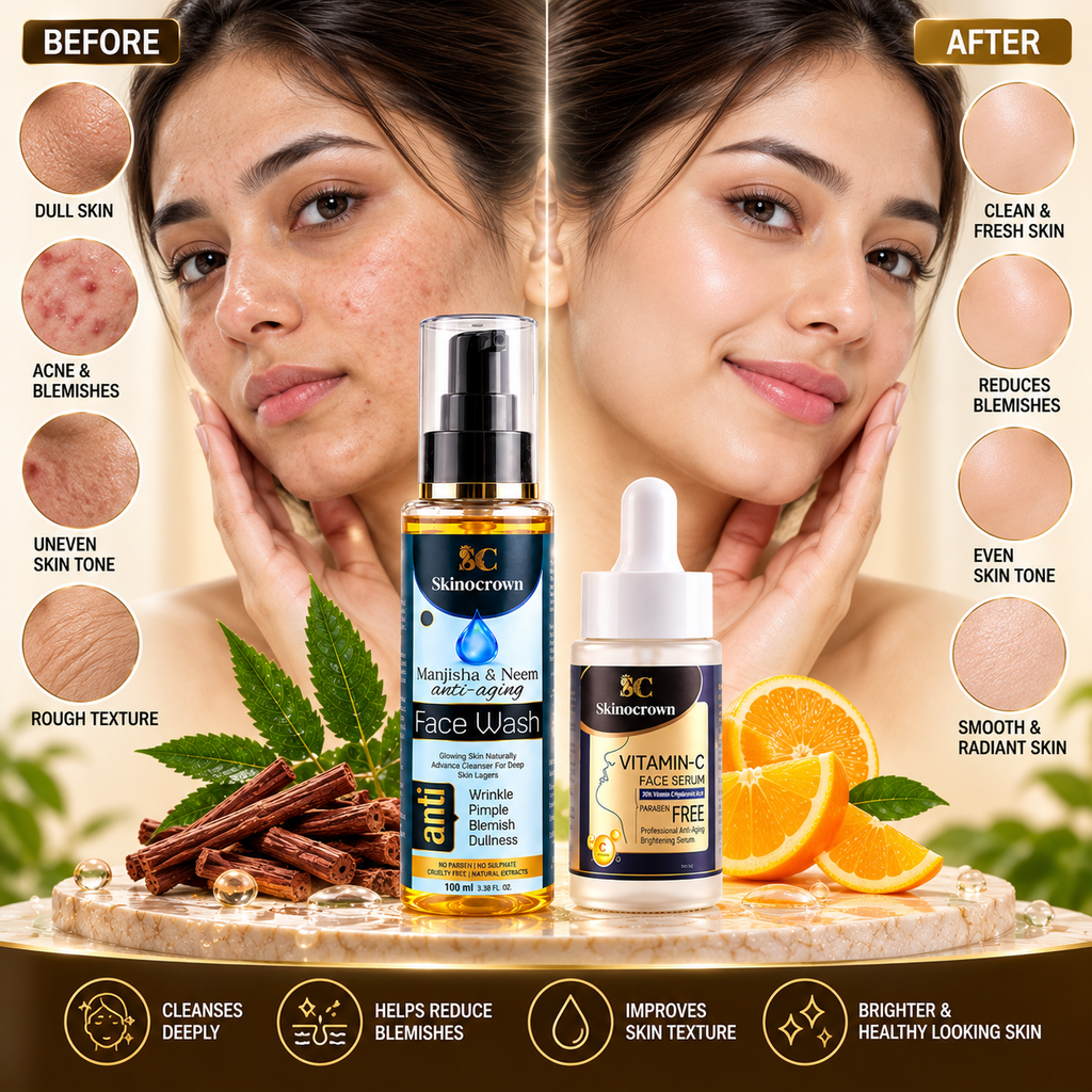 Skinocrown Face Wash & Vitamin C Face Serum Combo for Daily Skincare