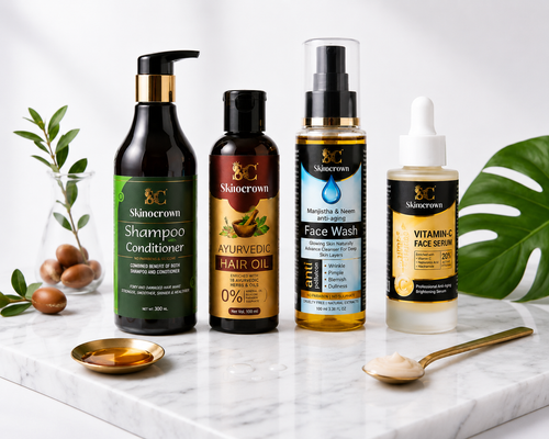 Skinocrown Complete Hair & Skin Care Combo | Shampoo, Hair Oil, Face Wash & Vitamin C Serum